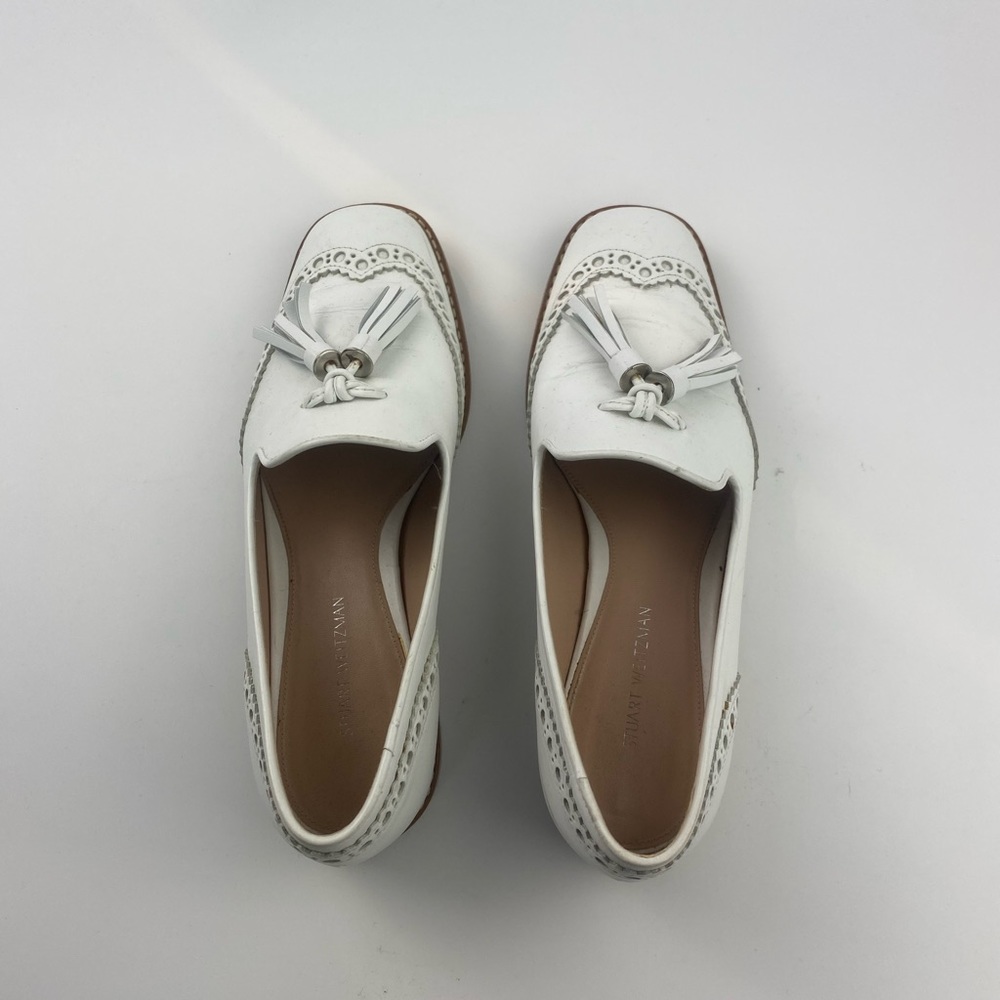 Stuart Weitzman Boything White Tassle Loafers